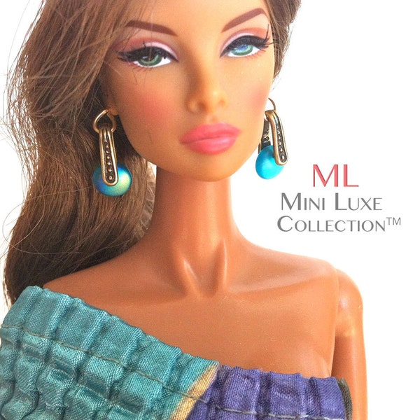 Doll Earrings | Barbie | Doll Jewelry | Fashion Royalty | Poppy Parker | Silkstone Barbie | Turquoise & Gold Fashion Doll Earrings