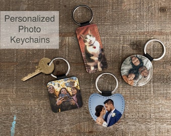 Personalized Photo Keychain Custom Key Holder Vegan Leather