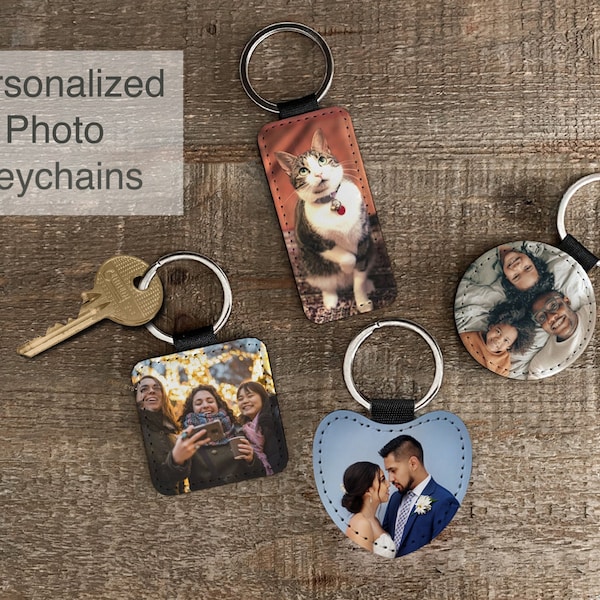 Personalized Photo Keychain Custom Key Holder Vegan Leather