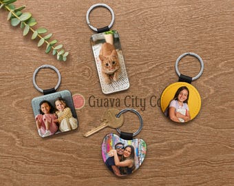 Personalized Photo Keychain Custom Key Holder Vegan Leather