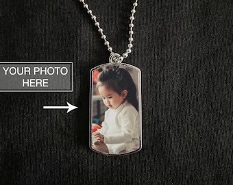 Mini Dog Tag Personalized Photo Pendant with Chain Necklace