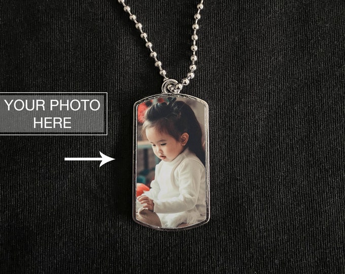 Mini Dog Tag Personalized Photo Pendant with Chain Necklace