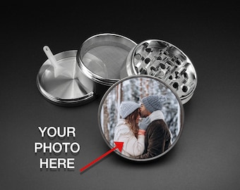 Extra Large 2.5" Personalized Photo on a Spice Herb Tobacco Grinder