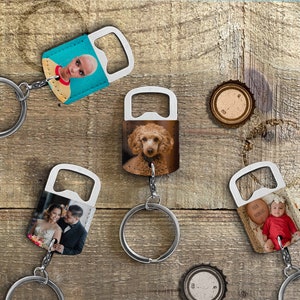 Personalized Photo Keychain Bottle Opener Custom Picture Vegan Leather