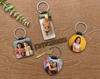 Personalized Photo Keychain Custom Key Holder Vegan Leather