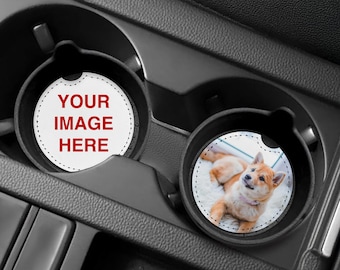 2-pack 2,5-inch ronde gepersonaliseerde auto-onderzetters van veganleer op maat