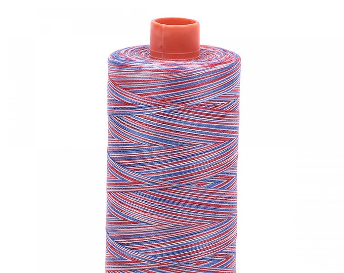 AURIFIL MAKO 50 Wt 1300m 1422y Color 3852 Red/White/Blue Variegated Quilt Cotton Quilting Thread