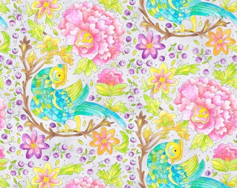 Bird Birds On A Wire Whimsy White Cotton Fabric Kanvas Studio Lets Tweet Yard