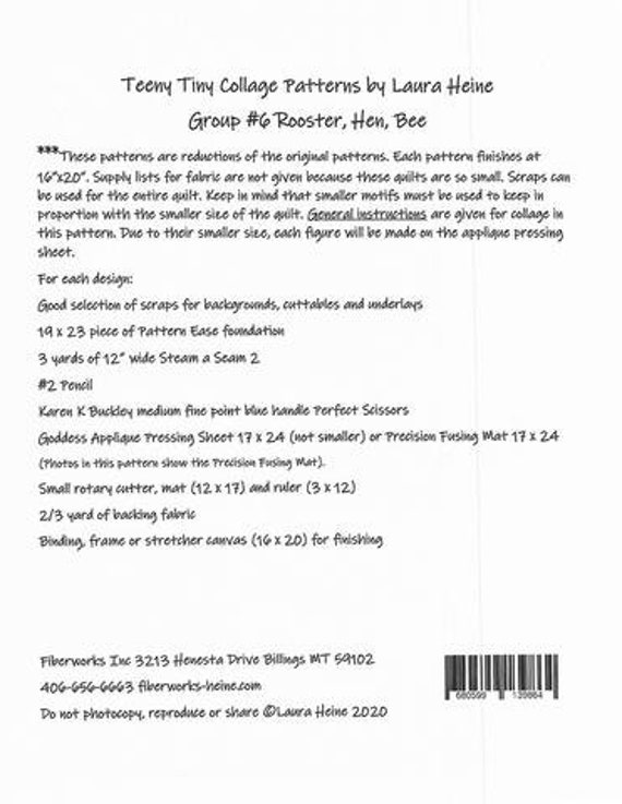 Teeny Tiny COLLAGE quilt patterns Group #6 instructions by Laura Heine-ROOSTER HEN and Bee