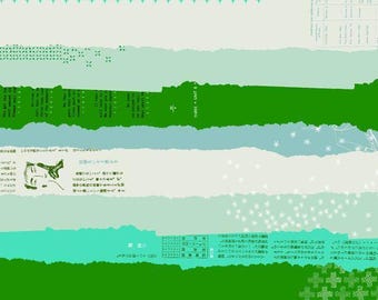 BeSpoke Double Gauze Ephemera Green Blue Lightweight Cotton and Steel Fabric BTY