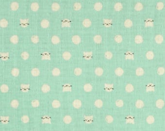 Cat Lady Mint Kitty Double Gauze Lightweight Cotton and Steel Fabric BTY