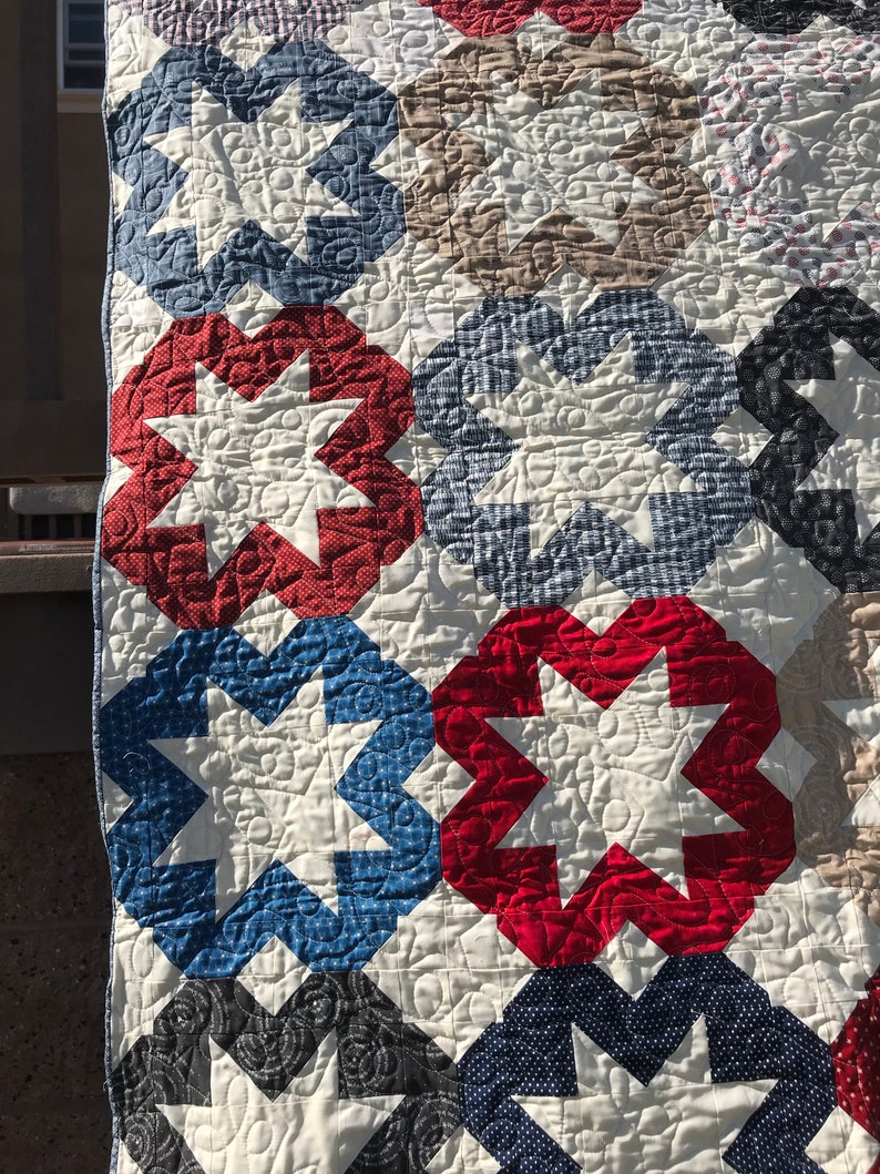 Scrappy Starflakes Moda Sweetwater Freedom Patriotic QOV Red White Blue Coriander Quilts Quilt Kit 70 x 84