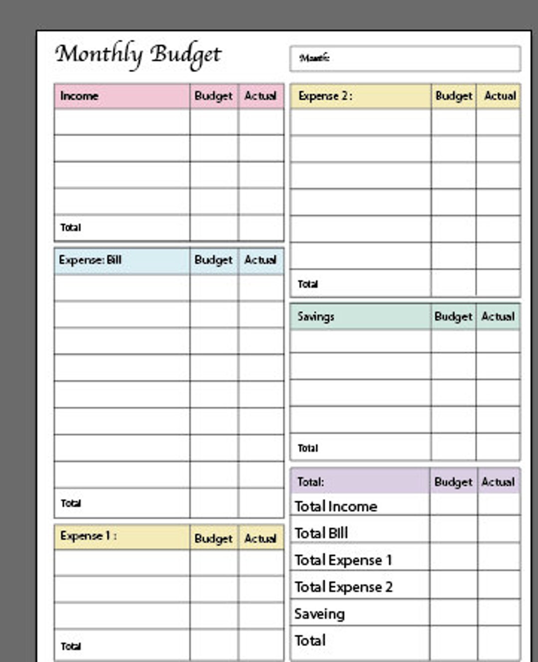 Monthly Budget Planner Printable Monthly Organizer Printable Budget