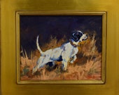 High Scent dog painting oil on board - painting of pointer dog hunting - upland hunting dog on point