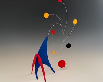Modern Art Sculpture Mobile: Blue, Red, Yellow, Black Kinetic Stabile