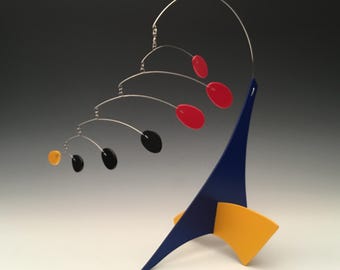 Kinetic Art Sculpture Mobile, Abstract Tabletop Stabile (11")
