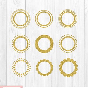 Digital Gold Glitter Circle Shape Frames Instant Digital Download PNG
