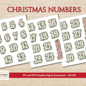 Christmas Journal, Christmas, Advent, Numbers, Junk Journal, Tags, December Numbers, Countdown, Printable Download