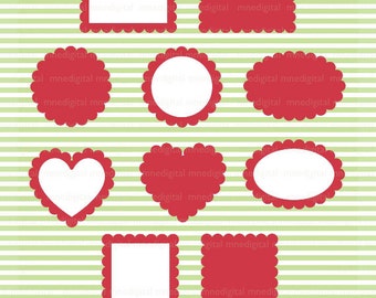 Red Digital Scalloped Frames Printable Instant Digital Download PNG
