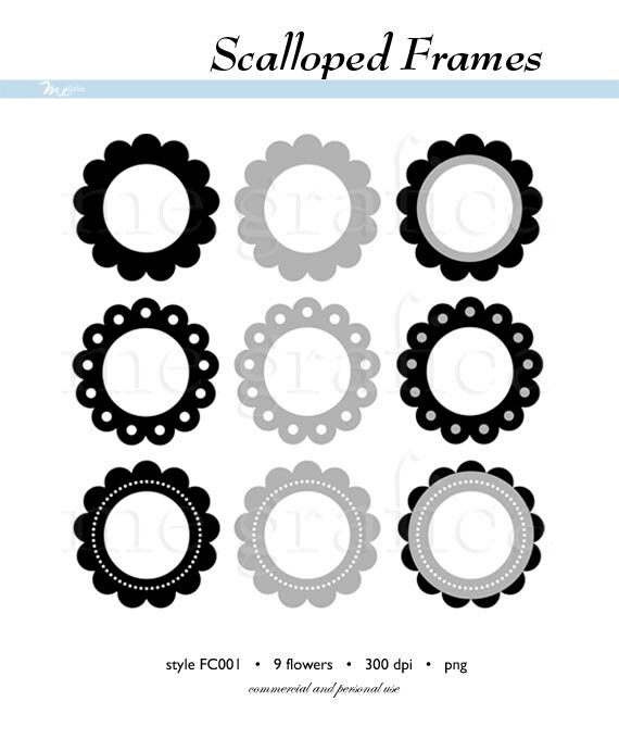 Digital Black Circle Frames Instant Download Scallop Frame Flower Frame