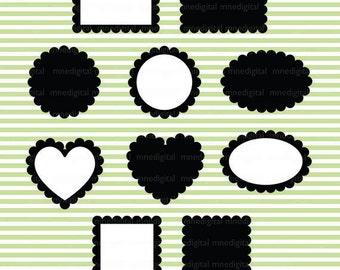 Black Digital Scalloped Frames Printable Instant Digital Download PNG