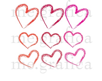 Hearts PNG Bundle, Hand Drawn Hearts, Heart Clip Art, Heart Digital Download