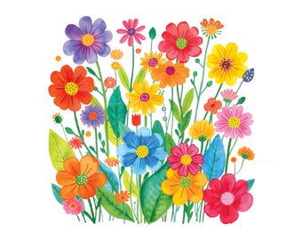 8 Flowers Clipart, Artsy Clipart Flowers, Quirky Colorful Flowers Clipart, Garden PNG, Transparent Background, Junk Journal, Digital Flowers