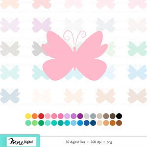 Butterfly Clipart, Digital Butterfly Clip Art, Multiple Colors, 30 Colors, Instant Download PNG