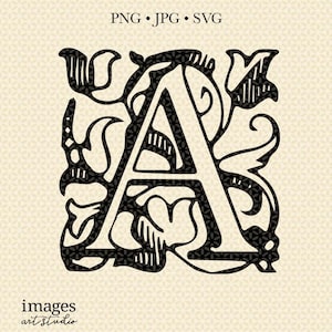 A モノグラム PNG、ヴィンテージ文字 A、イニシャル A クリップアート、文字 A ヴィンテージ、ドロップキャップ A ダウンロード、ヴィンテージ文字アート、デジタル A