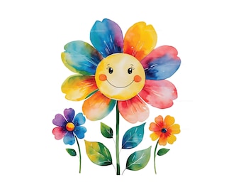 7 Flowers Clipart, Transparent PNG Smiling Flowers, Clipart Flowers, Colorful Flowers Clip Art, Junk Journal, Greeting Cards, Commercial