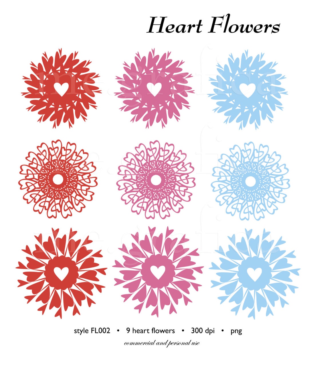 Digital Hearts Bundle PNG, Heart Flowers Clip Art, Heart Instant ...
