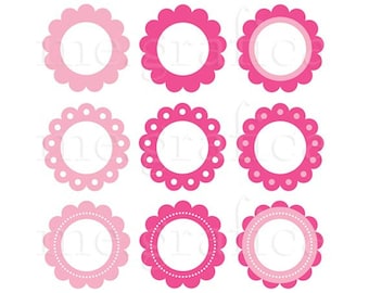 Digital Pink Circle Frames Instant Download Scallop Frame Flower Frame Scrapbook Web Blog