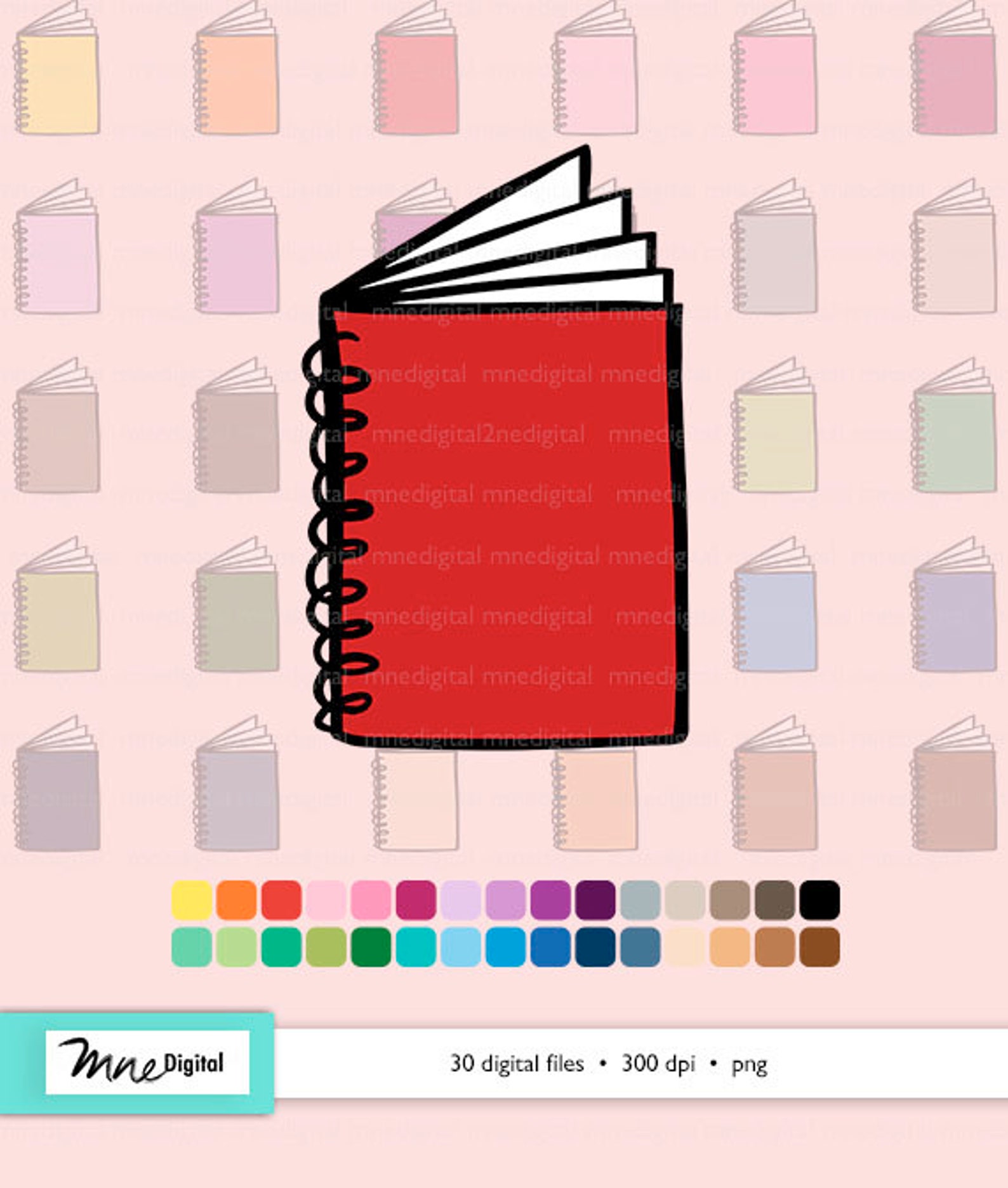 Spiral Notebook Clip Art PNG Spiral Notebook Digital Art - Etsy