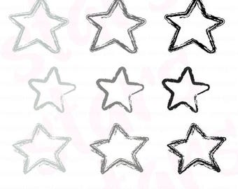 Digital Black Gray Stars PNG, Digital Brush Stroke Stars PNG, Digital Stars Clip Art, Hearts Instant Download