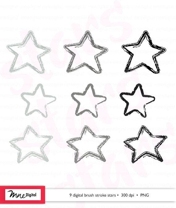 Digital Black Gray Stars Png Digital Brush Stroke Stars Png Digital Stars Clip Art Hearts Instant Download