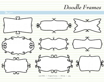 Digital Frames Instant Download Doodle Scroll Clip Art Scrapbook Web Blog Calligraphic