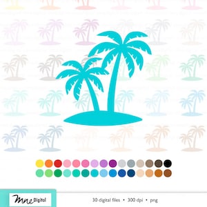 Palmen, digitale Palme Clipart, mehrere Farben, 30 Farben, Doppelpalme Kunst, digitale zwei Palmen, Sofortiger Download PNG