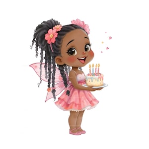 4 Birthday Black Girl Clipart, Birthday Cake, Birthday Girl, Printable, Watercolor Art, Junk Journal, Birthday Card
