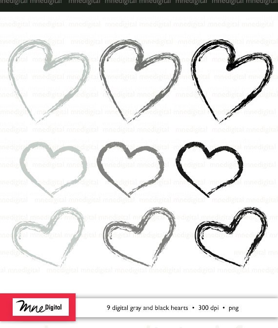 Digitale Schwarze Herzen Grau Digitale Herzen Herz Clipart Etsy