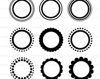 Digital Black Circle Frames Printable Instant Digital Download PNG