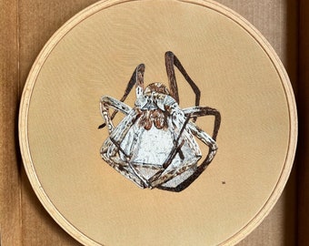 Hand embroidered nursery web spider