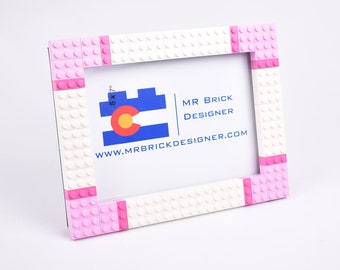 Pink and White 5x7 picture frame made with LEGO® elements