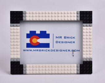 White with black corners and gray accents 5x7 Picture Frame made with LEGO® elements