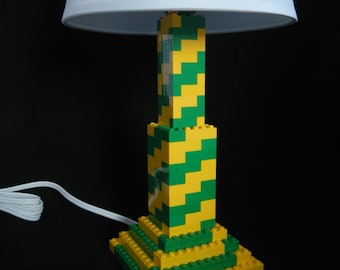 Green and yellow spiral lamp made with LEGO® elements