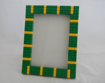 Green and Yellow 5x7 inch picture frame made using LEGO® elements