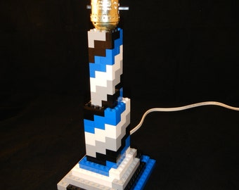 Blue, black, white and gray Spiral stick lamp made of LEGO® elements