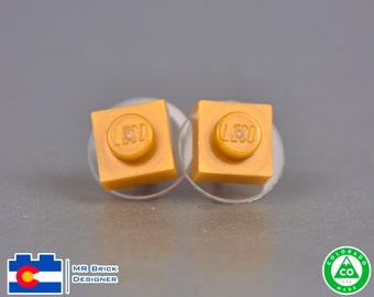 Single Pair of Square Muted Colored Surgical Steel Earrings Made from LEGO® Elements