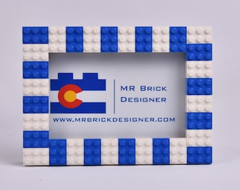 Blue and white 4x6 picture frame made of LEGO® elements