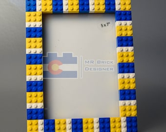 Yellow Blue and White 5x7 Picture Frame Made with LEGO® elements