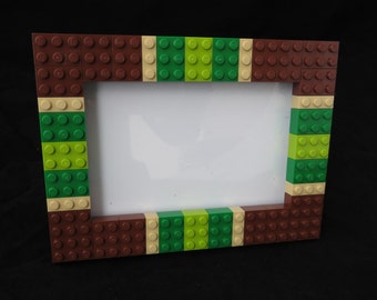 Brown, green, lime, and tan 4x6 picture frame made from LEGO® elements